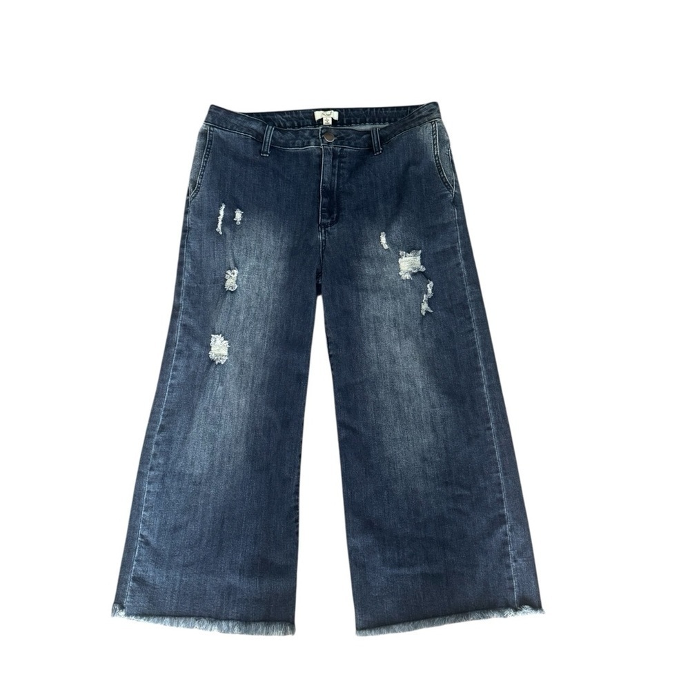 Easel Wide Leg Jeans Women’s Large Distressed Raw Hem Cropped